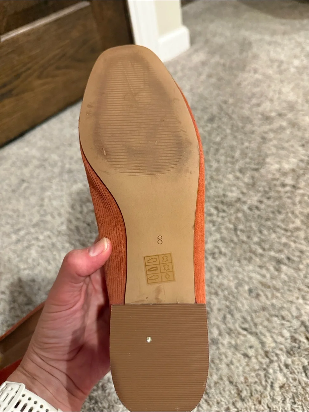 Madewell Orange leather Corduroy Low Block Heel Pumps Size 8